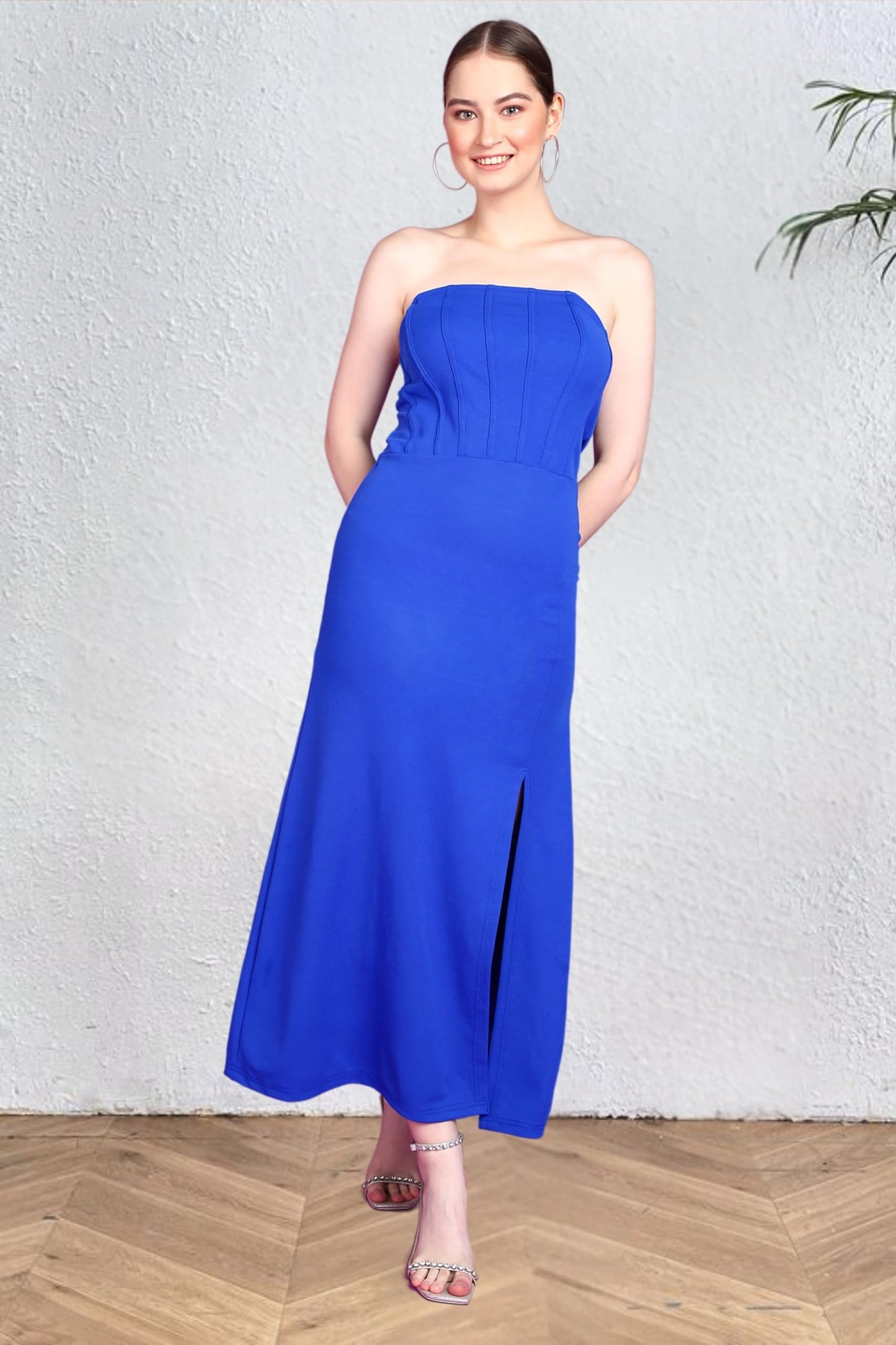 Popwings Casual Solid Sleeveless Slit Long Corset Dress For Women || Latest Stylish Western Summer Dresses For Women || Sleevele