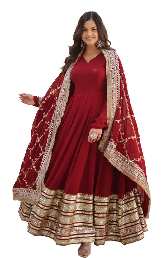 Fashion Basket Georgette Solid Anarkali Dress For Women Maroon