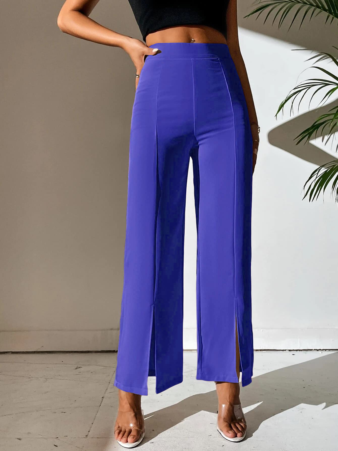 Shasmi Royal Blue Womens Dress Pants Stretchy Work Slacks Business Casual Office Bootcut Leg Elastic Waist Regular Fit Plazzo T