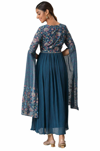 Aurelia Blue Foil Print Regular Kurta for Women