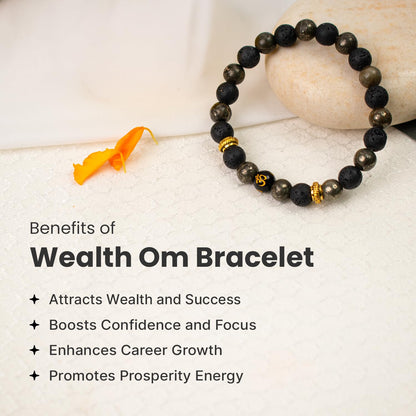 Astrotalk Wealth OM Bracelet | Citrine & Raw Pyrite | Healing Crystals for Wealth & Abundance | OM Symbol for Prosperity | Astrology Bracelet for Men & Women | Certificate of Authenticity