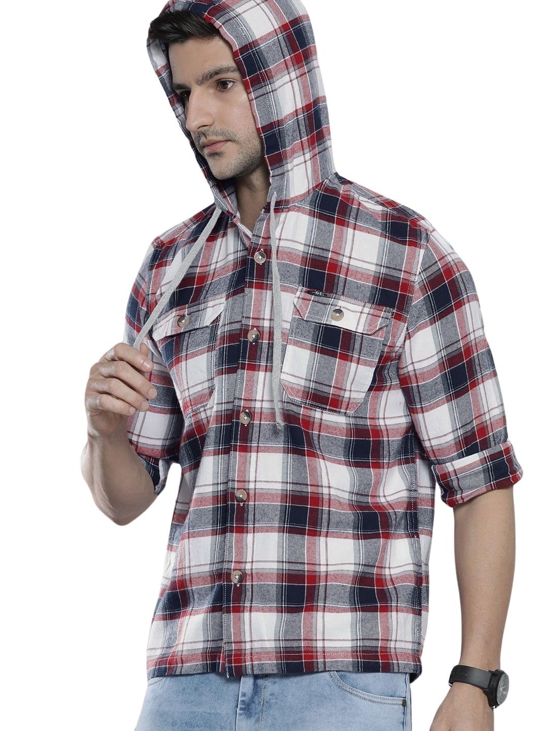 The Indian Garage Co Mens Regular Fit White & Red Cotton Shirt