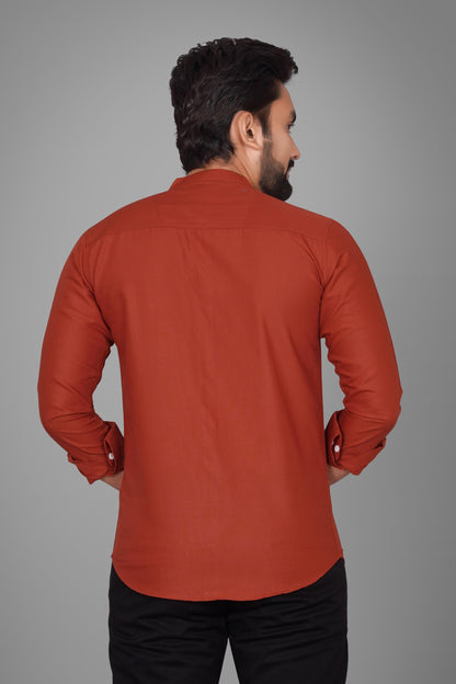 Besix MenS Cotton Solid Shirt With Mandarin Collared Full Sleeve Button Closure Curved Hem Straight Length And One Pocket | Mdr