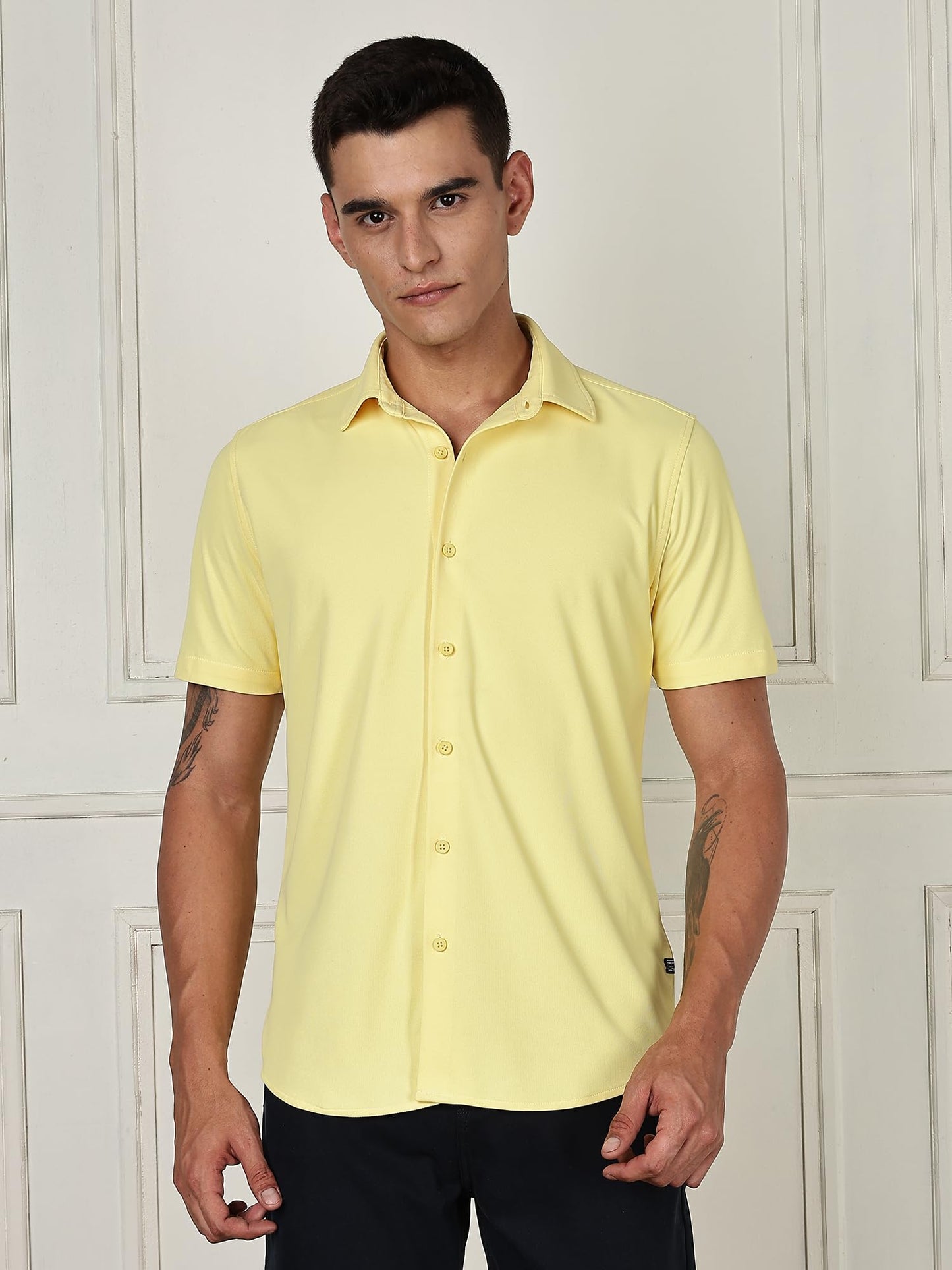 Thomas Scott Mens | Premium | Spread Collar | Slim Fit | Short Sleeves | 4 Way Stretch | Coolmax | Knitted | Casual | Shirts fo
