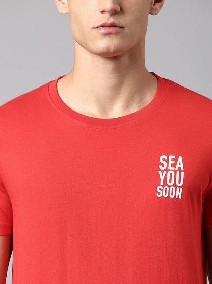 Dennis Lingo MenS Slim Fit Poly Cotton Solid Half Sleeves T-Shirt (Red)
