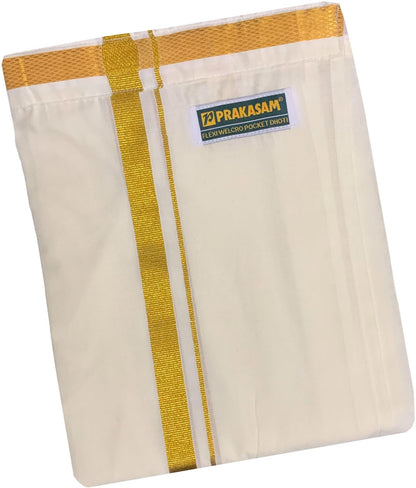 PRAKASAM COTTON mens Cotton wedding Set- Pure cotton Full sleeve Cream Shirt + A pure Cotton Flexi size Stitched Pocket Dhotie +