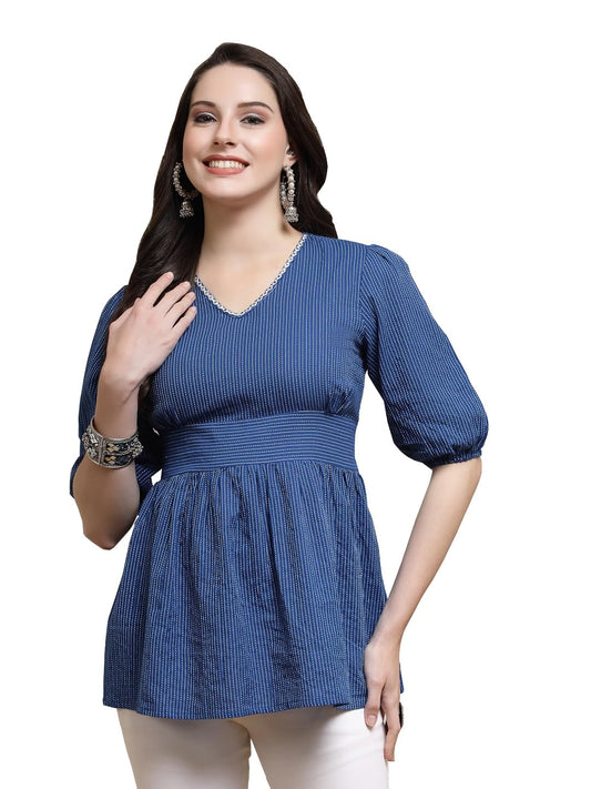 Stylum Womens Self Woven Kantha Cotton Peplum Top