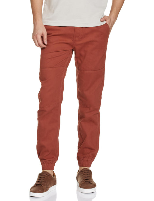 The Indian Garage Co Men Slim Fit Solid Mid-Rise Biker Joggers Rust