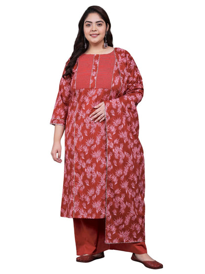 Tissu Women's Plus Size Blue Floral Printed Pure Cotton Kurta with Palazzo & Dupatta