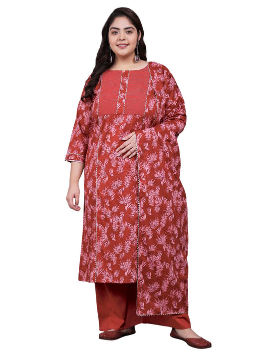 Tissu Women's Plus Size Blue Floral Printed Pure Cotton Kurta with Palazzo & Dupatta