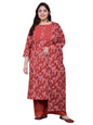 Tissu Women's Plus Size Blue Floral Printed Pure Cotton Kurta with Palazzo & Dupatta
