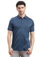 Turtle Men Slim Fit Self Design Blue Pure Cotton Polo Tshirt