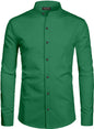 Mildin MenS Regular Cotton Blend Light Green Slim Fit Solid Button Down Mandarin Chinese Collar Full Sleeve Curved Hemline Casu