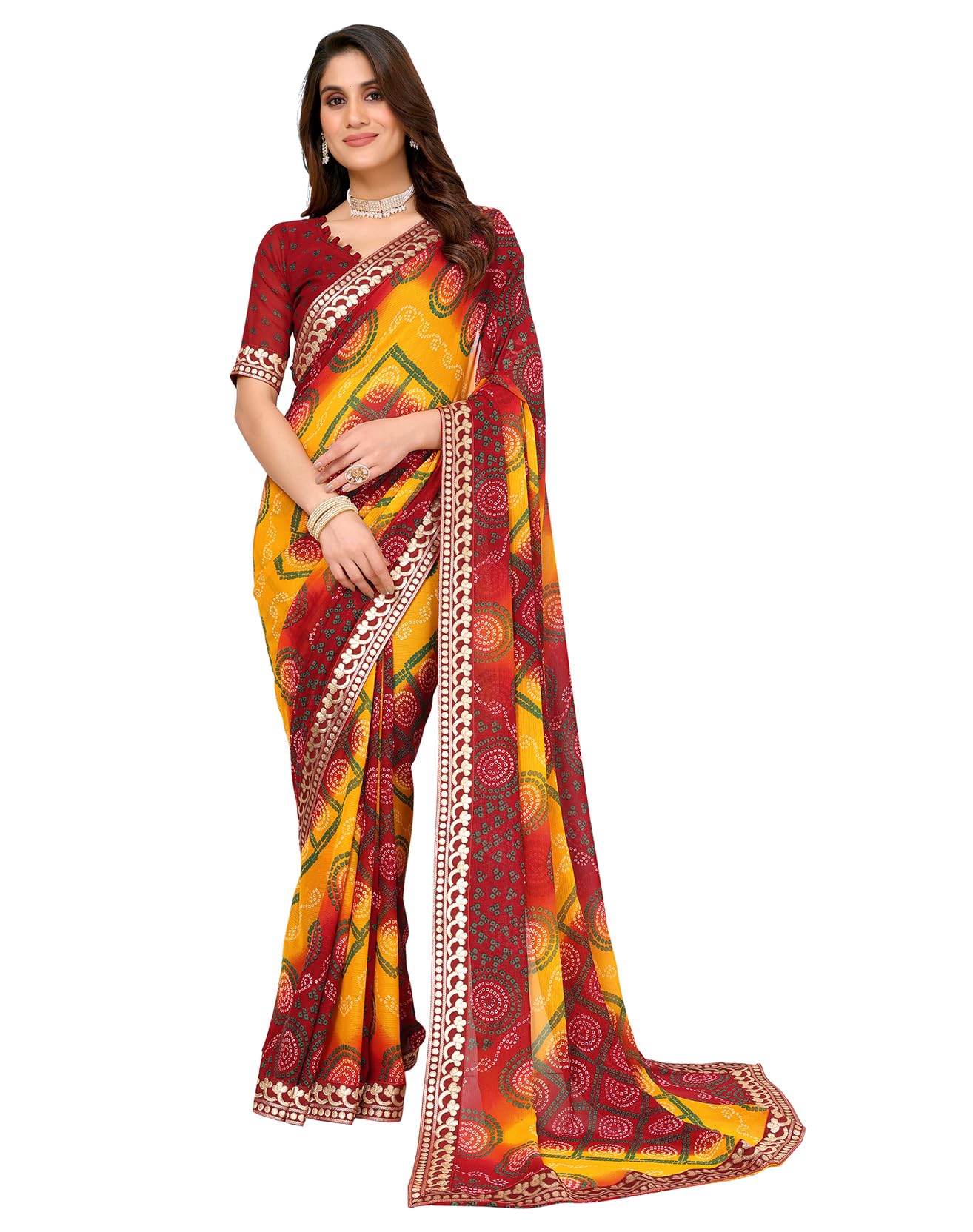 Yashika Womens Woven Latest Georgette Saree with Lace and Blouse Material (AZ-YS-P1-AACHAL-KORAM-Parent_Maroon)