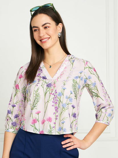 Modeve Women White Floral Top For Summer