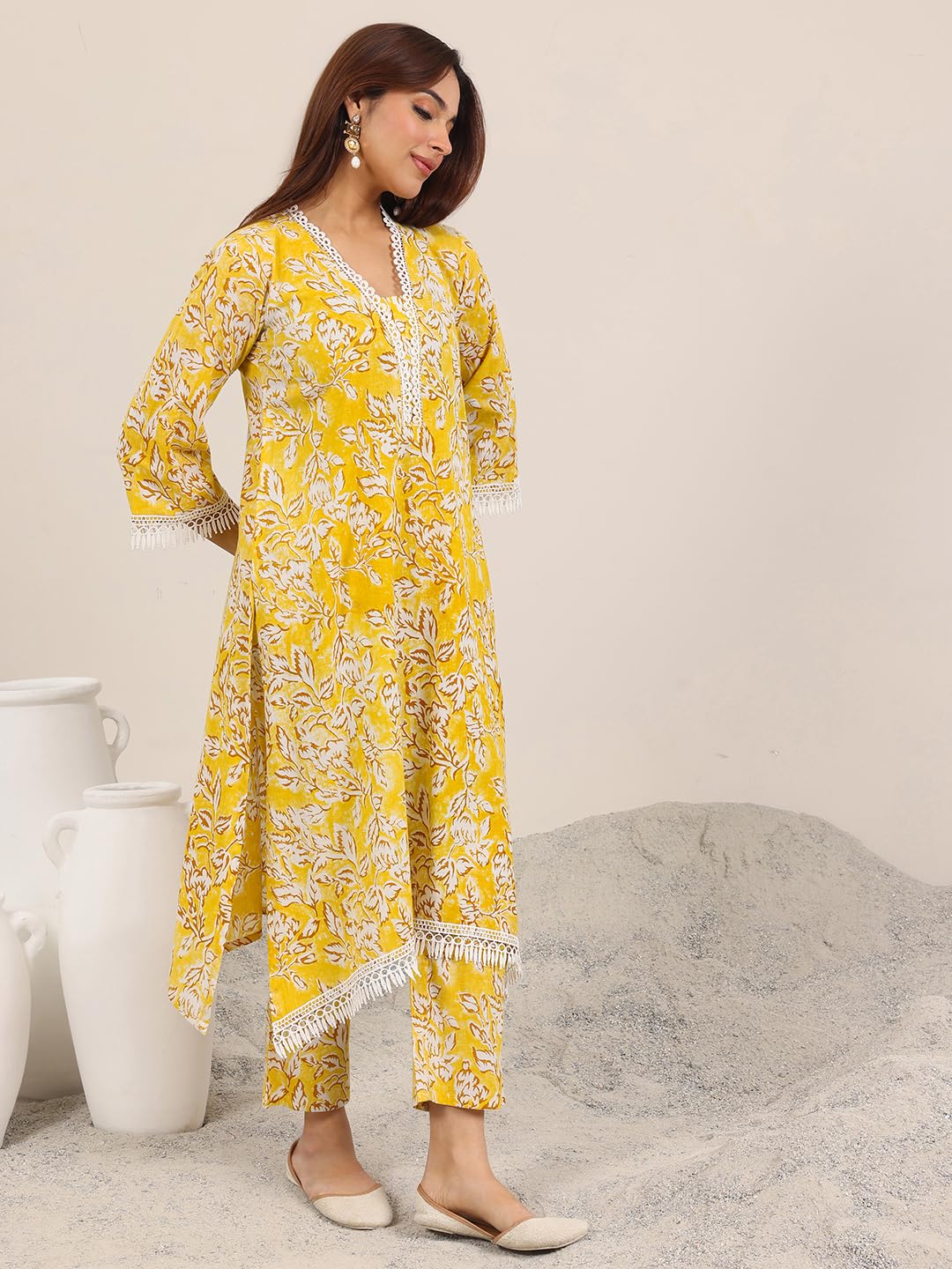 Libas WomenS Cotton Blend Kurta Sets (400430R_Mustard