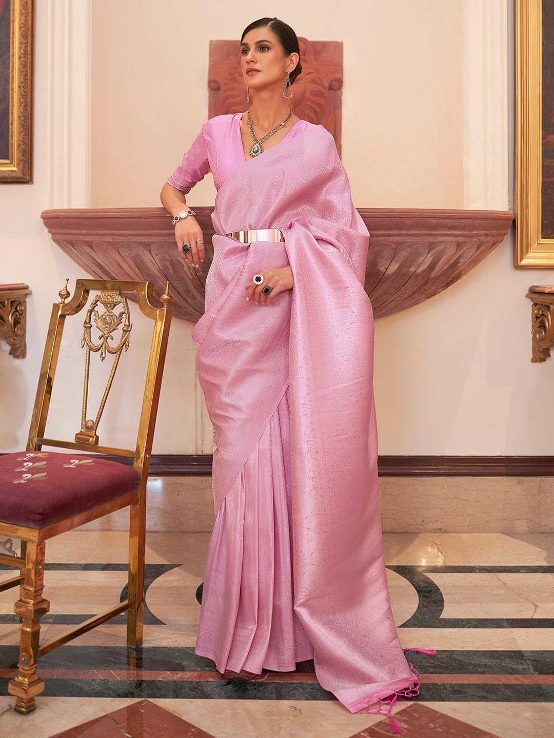 Madhuhansh WomenS Pure Kanjivaram Silk Saree With Unstitched Blouse Piece Soft Silk Fabric Jacquard And Zari Woven Stylish Sari