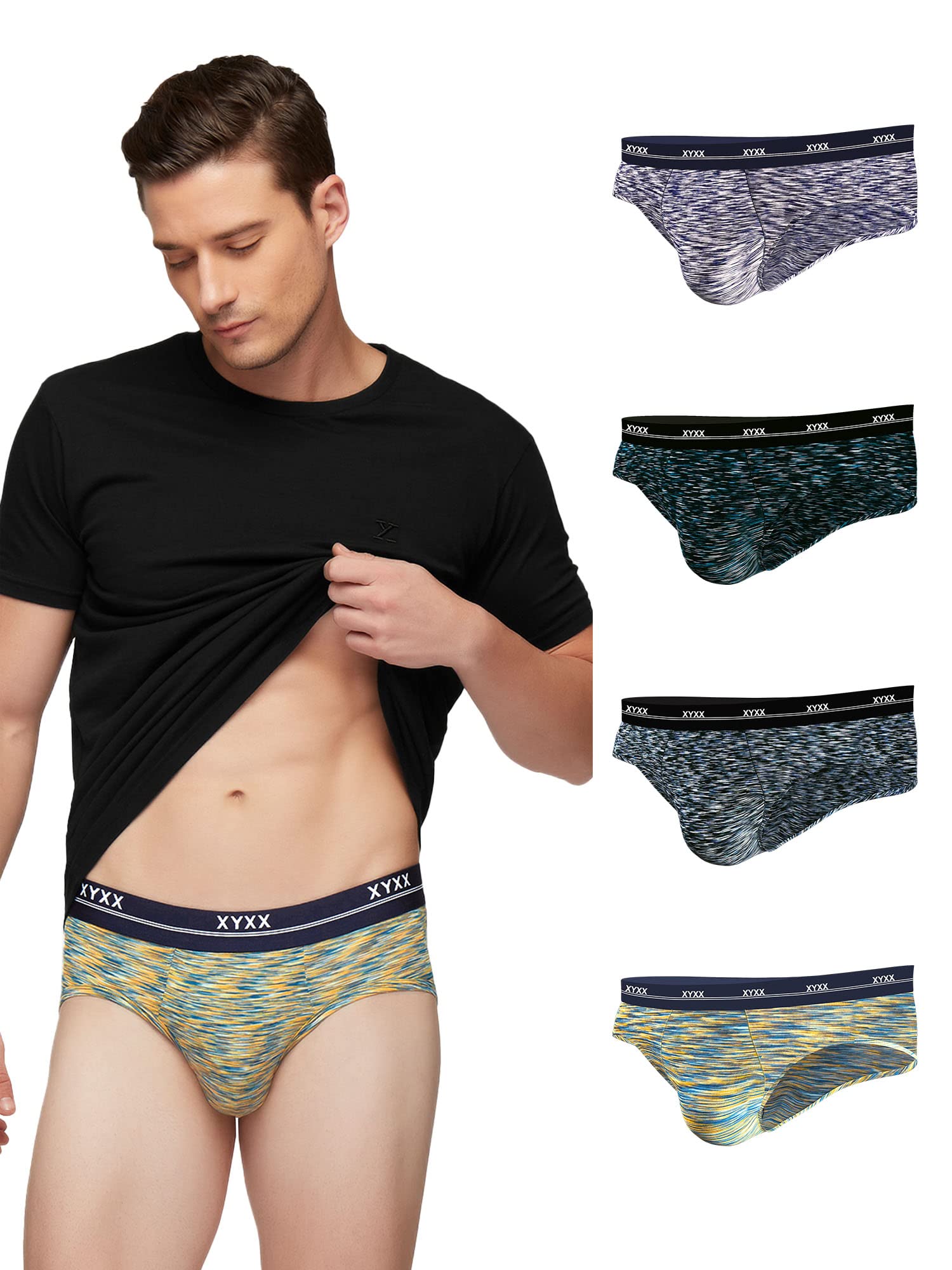 XYXX Mens Underwear Artisto IntelliSoft Antimicrobial Micro Modal Brief Pack of 5 (Yellow & Blue ; Blue & White ; Teal & Black