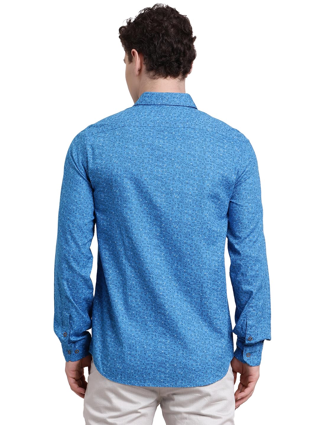 Turtle Men Slim Fit Printed Pure Cotton Blue Casual Shirt