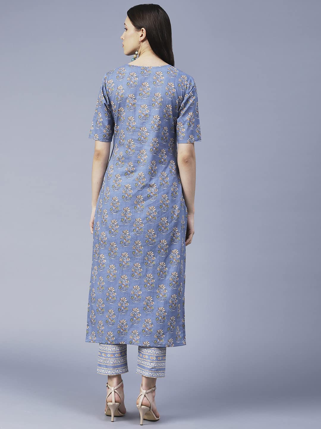 GoSriKi Women's Cotton Blend Printed Straight Kurta with Pant (PRNK-GS)