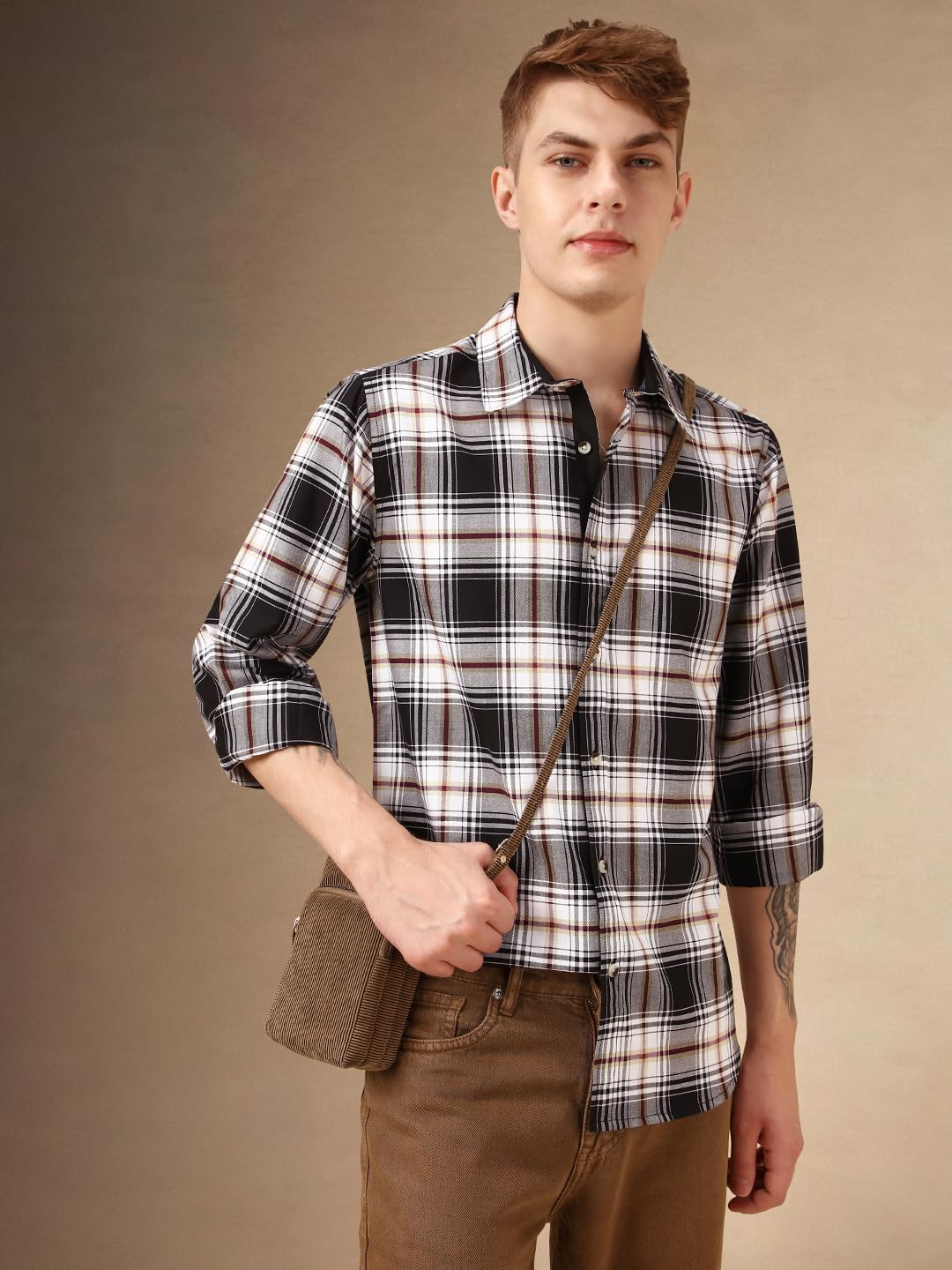 Dennis Lingo Men Black 100% Cotton Full Sleeve Spread Collar Checks Shirts_Dlmshjas24015_Bk