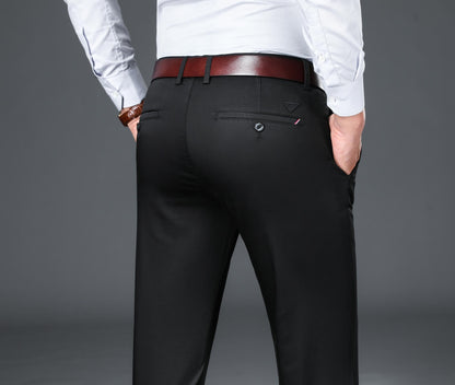 AVANOVA Mens Solid Black Trousers Light Business Style Slightly Stretch Straight Leg Pants for Outdoor Casual Daily Trouser II M