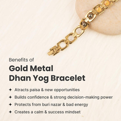 Astrotalk Metal Dhan Yog Bracelet (Gold) | Attracts Wealth & Financial Prosperity | Pyrite, Citrine, Tiger Eye, Quartz,Hematite & Aventurine Astrology Bracelet for Man & Woman | Gift for Man & Woman