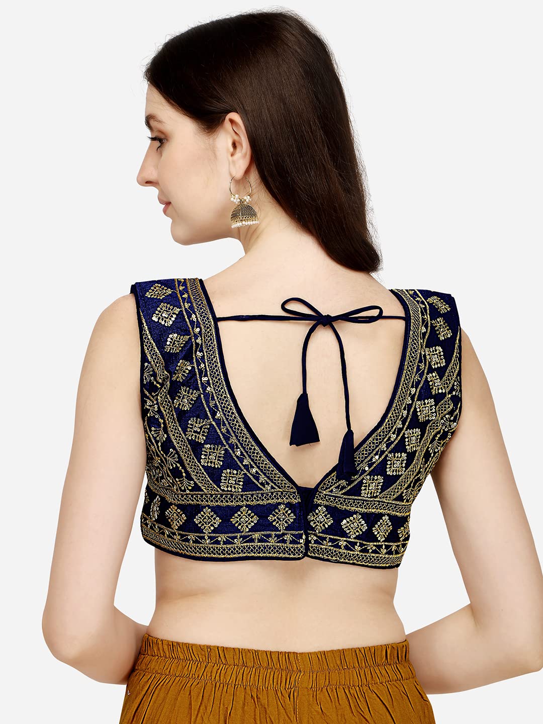 Vihu Fashion WomenS Silk Embroidery Sequins Zari Work Readymade Saree Blouse