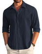 Deelmo MenS Casual Button Down Shirts Long Sleeve Linen Shirt Fashion Textured Beach Summer Shirt Navy Blue