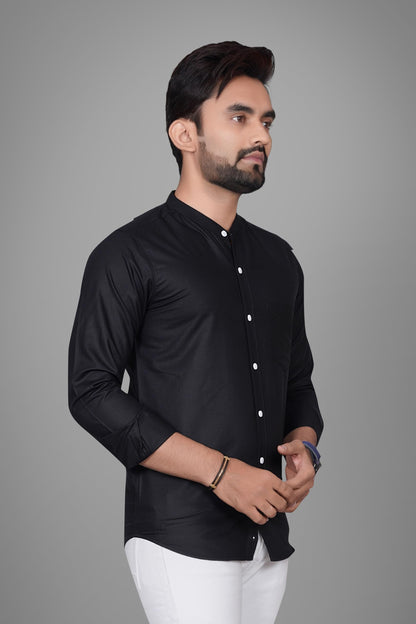 Besix MenS Cotton Solid Shirt With Mandarin Collared Full Sleeve Button Closure Curved Hem Straight Length And One Pocket | Mdr