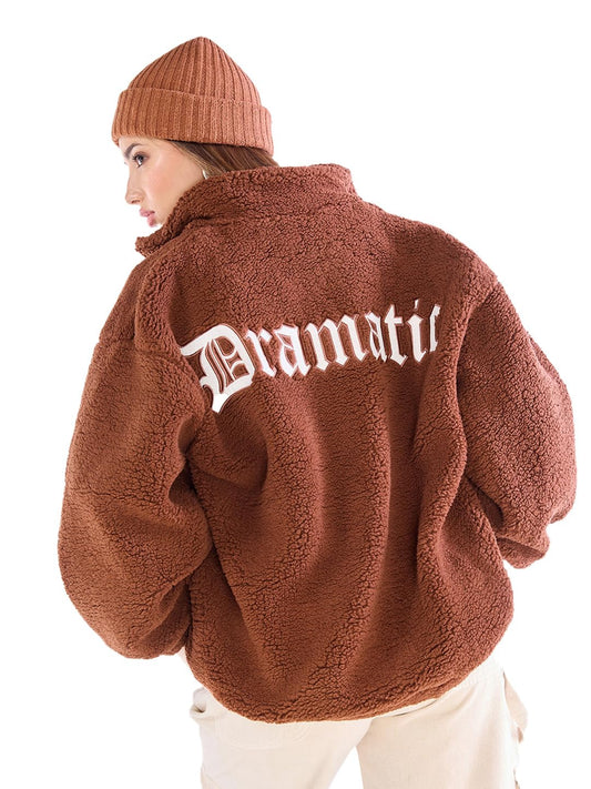 Bewakoof WomenS Typography Super Loose Fit Full Sleeve High Neck Fluff Jacket_597102_Brown_M