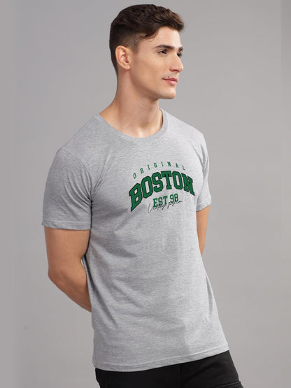 ADRO Mens Printed T Shirt - Premium Cotton Graphic Printed Tshirt - Grey T-Shirt - RN24-BOST-GR