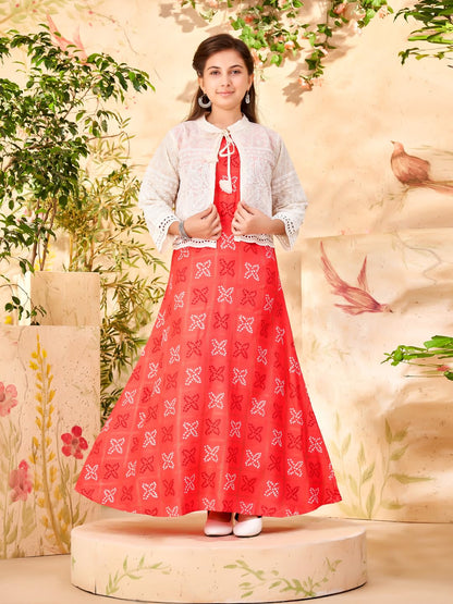 Aarika Girls Cream Colour Chikan Ethnic Jacket (12-16 Years)