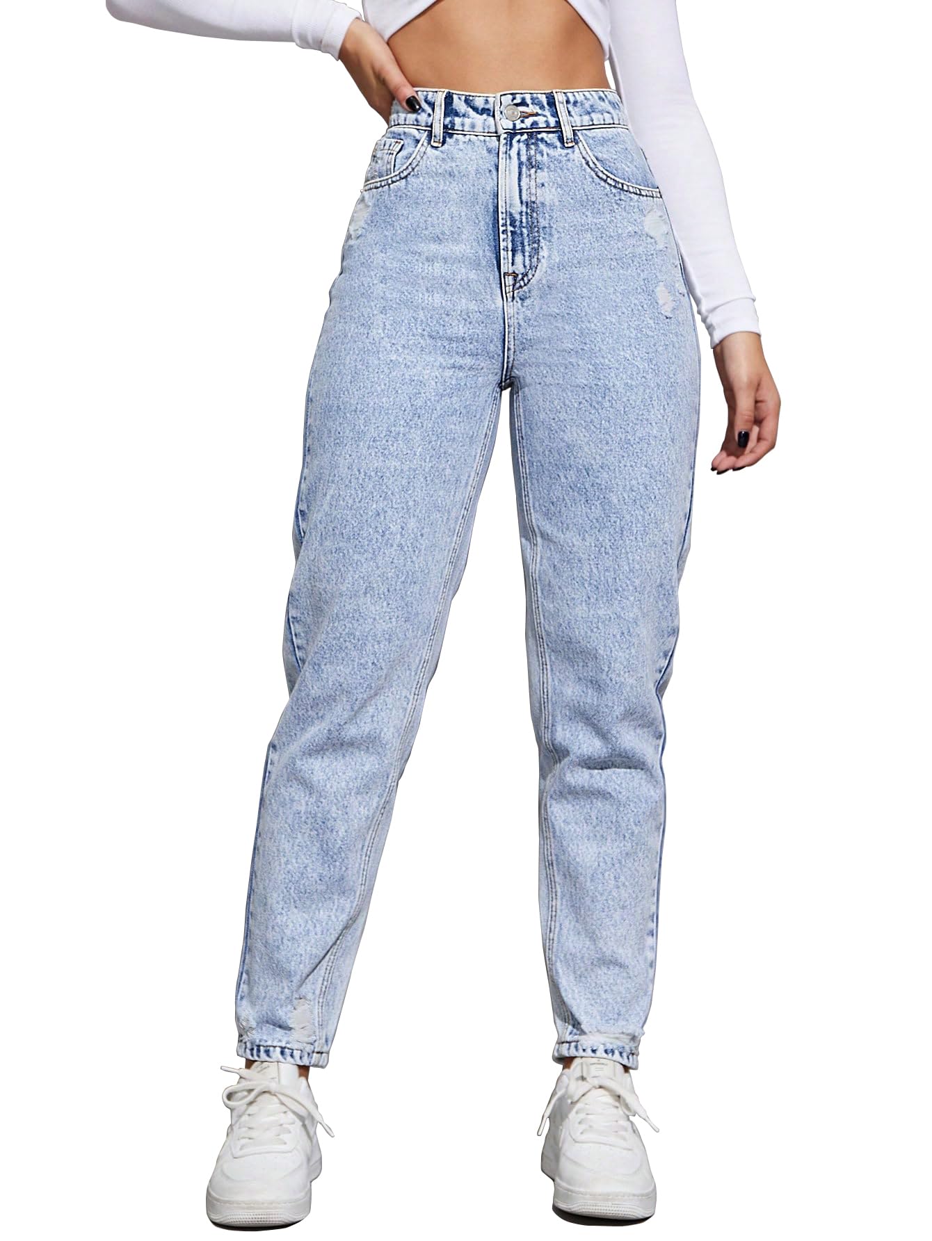 AVANOVA Light Blue Womens High Rise Cotton Ankle Length Jeans for Women Jeans II Denim Cotton Jeans Pant for Women II Cotton Pa
