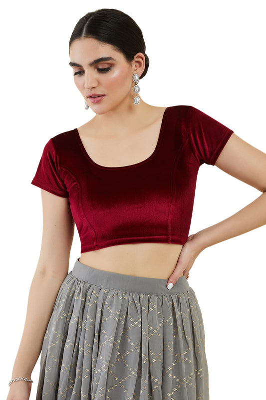 Soch Womens Maroon Velvet Princess Cut Blouse