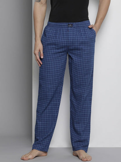 The Indian Garage Co Mens Regular Fit Blue/Mint Blue Cotton Lounge Pants