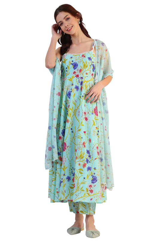 W for Woman Lilac Floral Printed Pure Cotton Straight Kurta and Pants Co-ord Set