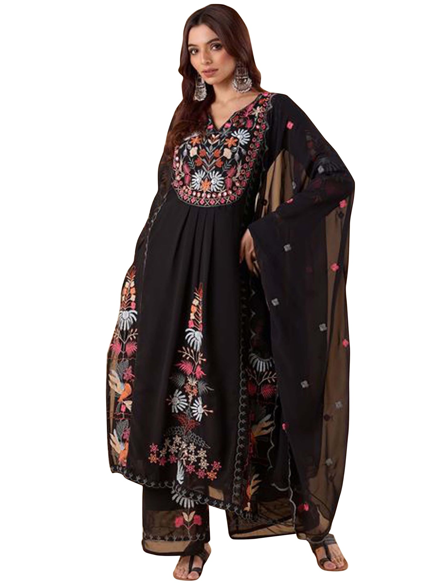 Fashion Basket WomenS Green Georgette Kurta Set With Dupatta
