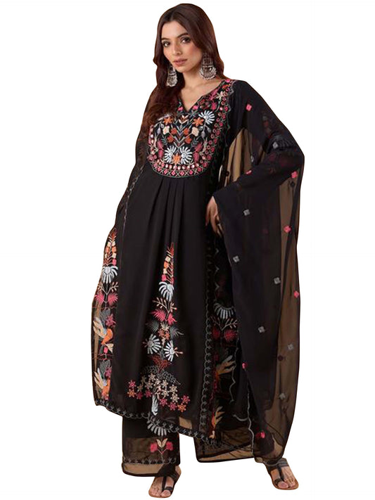 Fashion Basket WomenS Green Georgette Kurta Set With Dupatta