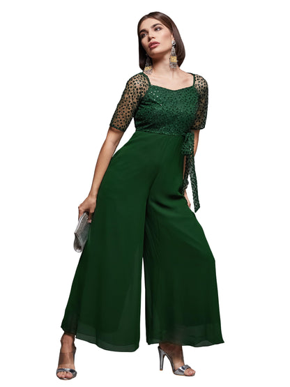 Miss Chase Womens Self Design Cut-Out Georgette Jumpsuit (MCSS23D15-69-IIA-03, Echo Green, S)