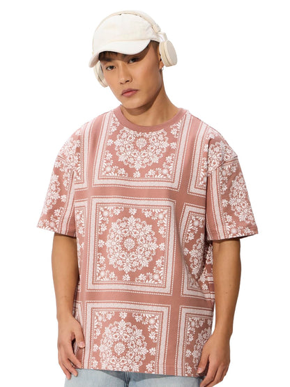 The Souled Store Muted Clay Oversized T-Shirt for Men Boys Cotton Casual Half Sleeves Baggy Loose Fit Drop Shoulder Round Neck
