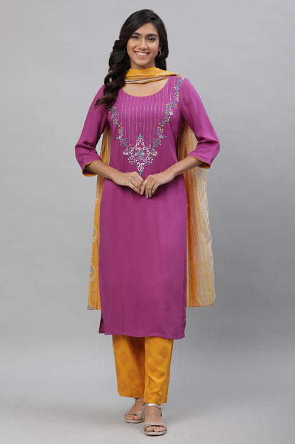 Aurelia Embroidered Purple Polka Dot Kurta Dupatta Bottomwear