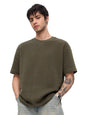 The Souled Store Textured T-Shirt: Olive Men and Boys Short Sleeves Round Neck Solid Cotton Blend Oversized T-Shirts