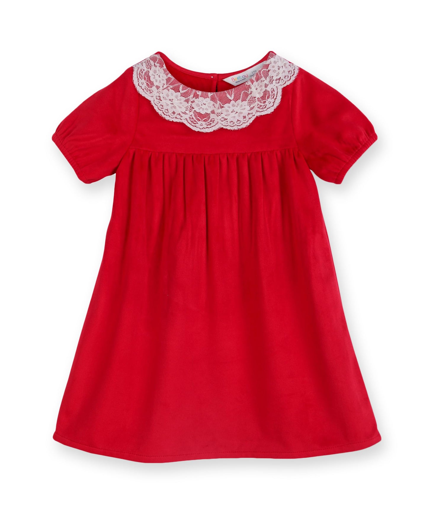 Lace Detailed Velvet A-Line Drrss Red