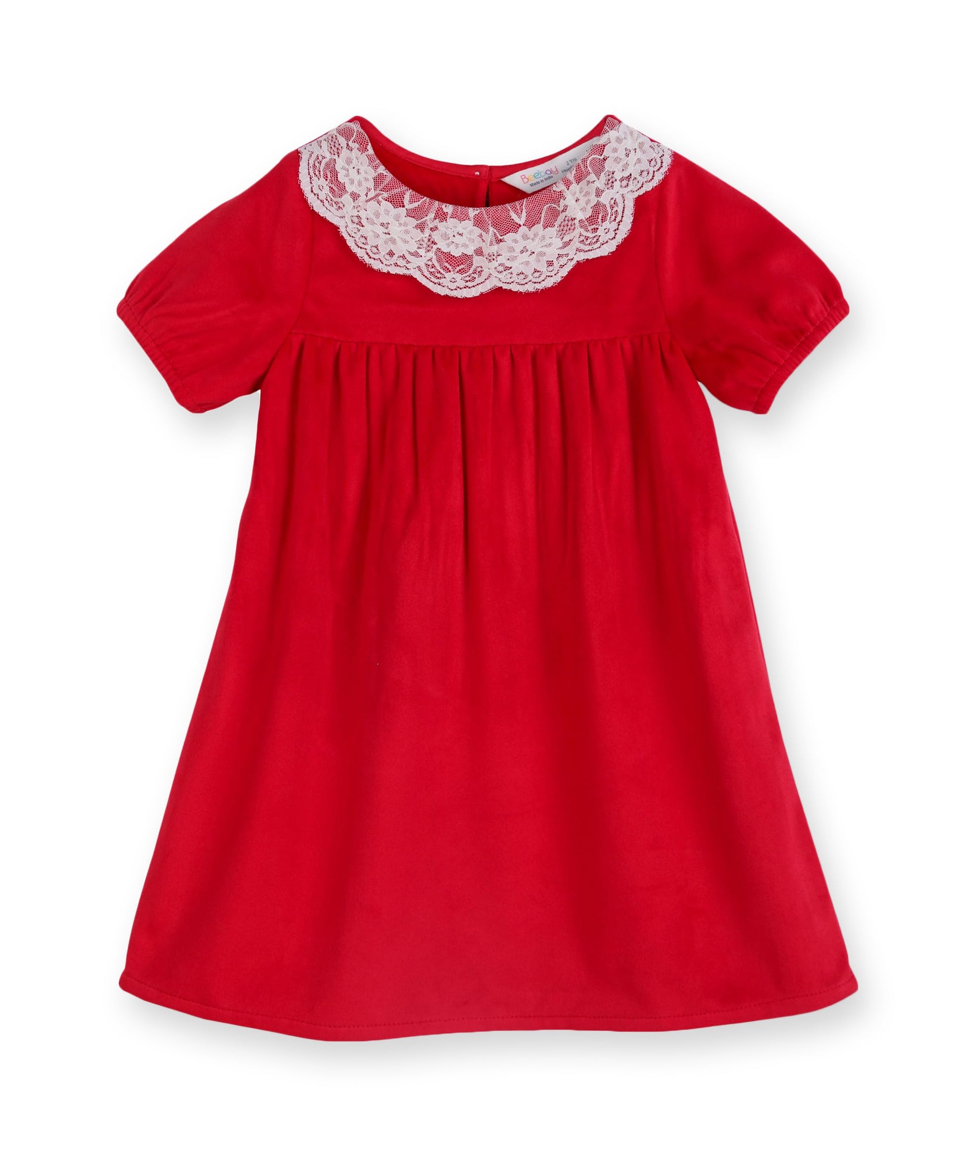 Lace Detailed Velvet A-Line Drrss Red