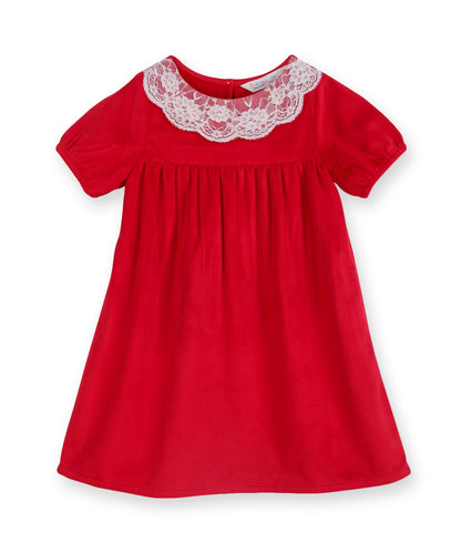 Lace Detailed Velvet A-Line Drrss Red