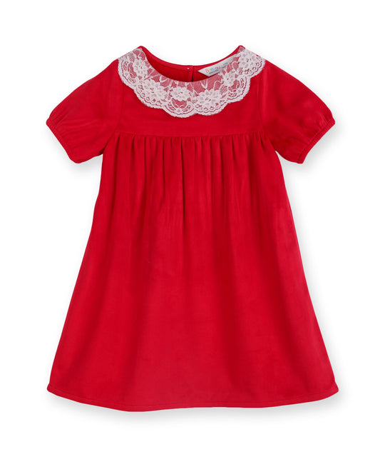 Lace Detailed Velvet A-Line Drrss Red