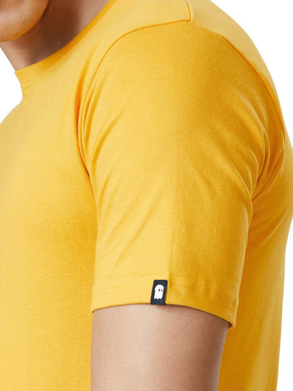 The Souled Store Men Mustard Yellow Solid T-Shirts T-Shirts Fashionable Trendy Graphic Prints Pop Culture Merchandise Graphic te