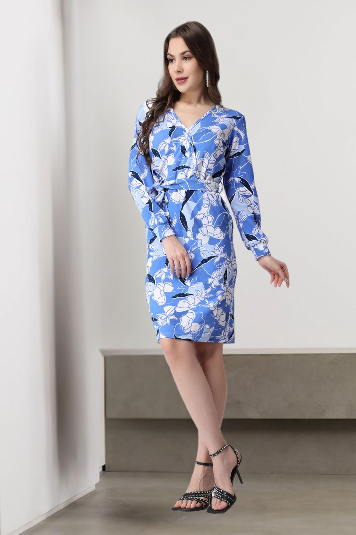 Popwings Casual Printed Mini Full Sleeve Bodycon Dress For Women | Western Bodycon Dresses For Women | Summer Stylish Western Bo