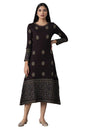 W for Woman Women's Acrylic Dark Purple Embroidered Winter Dress Below The Knee